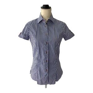 Jared Lang Women's Short Sleeve Buttonup Blue Check & Paisley Medium EUC‎